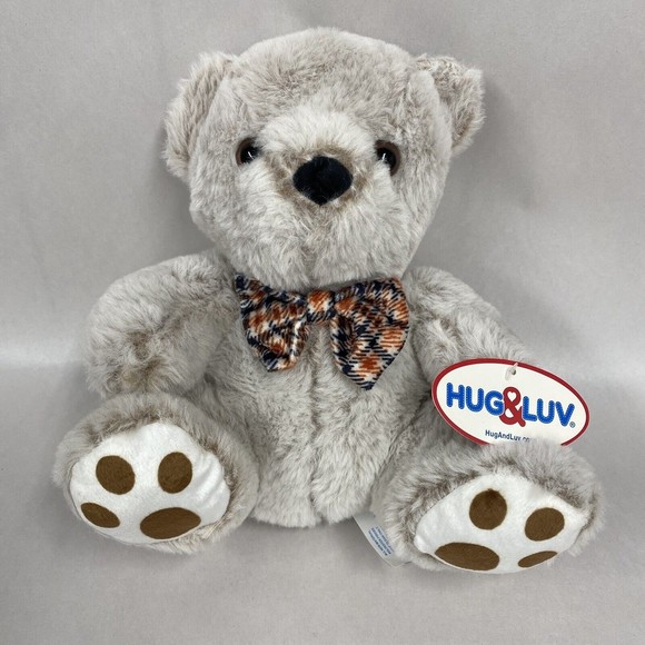 Hug & Luv Teddy Bear Stuffed Animal Plush Super Soft Bow Tie - Tan / Brown - Picture 1 of 6